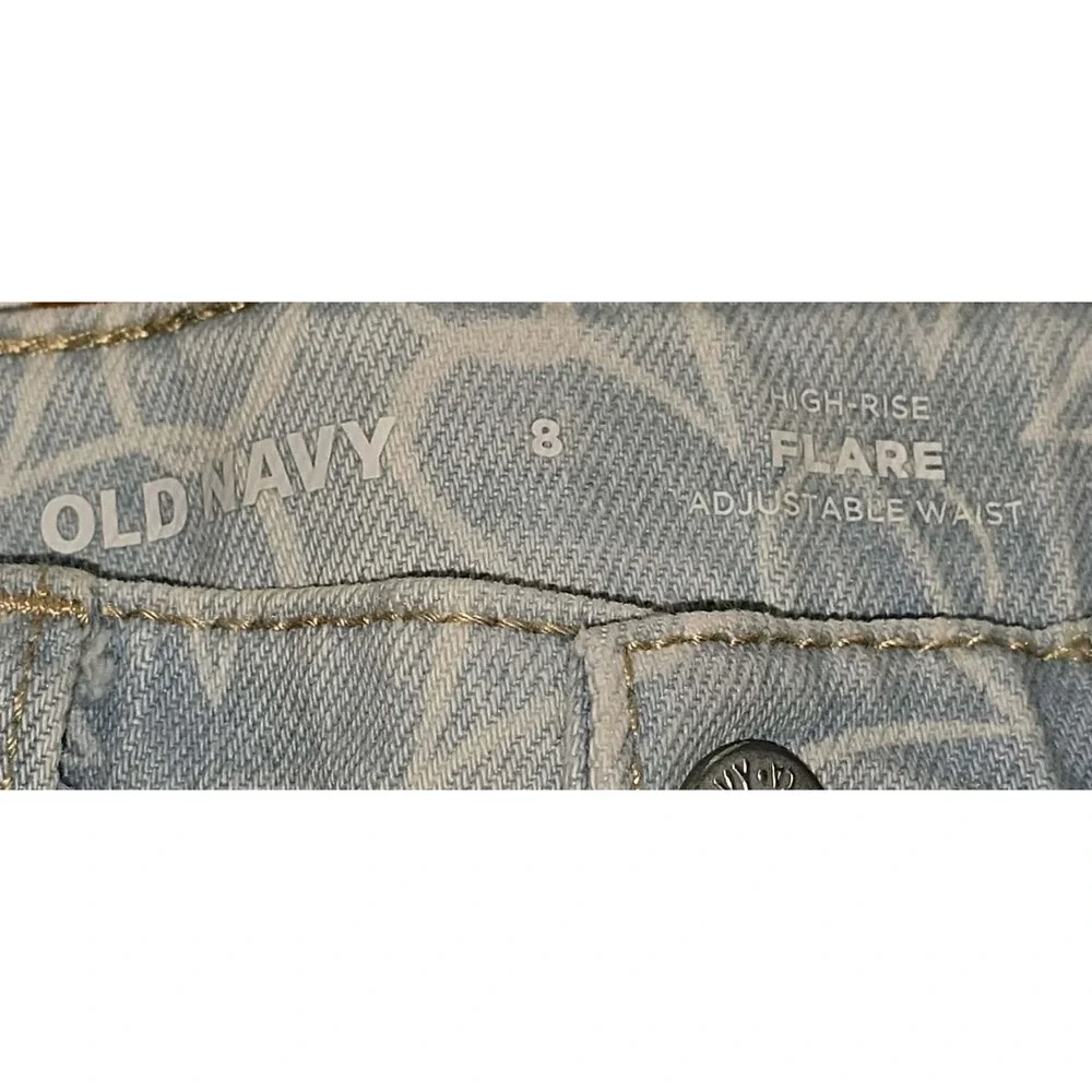 Old Navy Girls Size 8 High Rise Flare Jeans Blue Floral Adjustable Waist